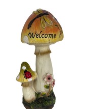 Dual Mushroom Welcome Statue 12" High Resin Ladybug and Dragonfly Accents