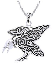 Jewelry Trends Sterling Silver Celtic Raven Pendant of Bird on 18 Inch Box Chain - £49.55 GBP
