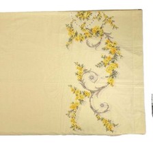 Vintage Tastemaker Bright Yellow Flowers Filigree Full Flat Sheet Percale - £15.82 GBP