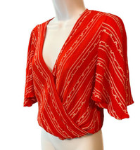 Sadie &amp; Sage Blouse Shirt Red/ White 3/4 Sleeve Striped Elastic Waist Short Top? - £11.87 GBP