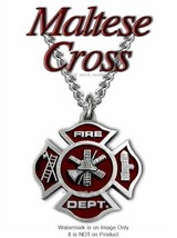 FIRE FIGHTER NECKLACE FIREMAN MALTESE CROSS FIREFIGHTER RESCUE  FREE SHI... - $20.76