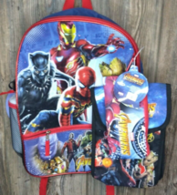 MARVEL Avengers School Backpack 5 Pc Set Lunch Bag Water Bottle Pencil Case Clip - £19.60 GBP