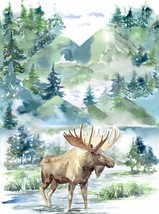 32.5&quot; X 44&quot; Panel Moose Mountains Cabin in the Woods Cotton Fabric D479.90 - £11.50 GBP