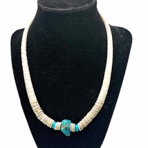 Vintage Hawaiian Heishi Seashell Disk with a Chucky Turquoise Stone Necklace - £61.74 GBP
