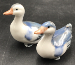 Lot of 2 VTG Otagiri Blue &amp; White Porcelain Duck Small Figurine Japan - £14.63 GBP