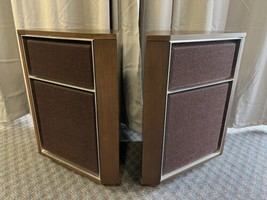 Vintage Speaker Pair mid century modern wood cabinet case floor 60s ge s... - $199.99