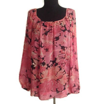 CAbi blouse small sheer floral print Pink Black Long Sleeve - $39.00