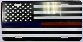 USA Blue &amp; Red Line Police Firefighter Memorial Aluminum Embossed License Plate - £15.13 GBP