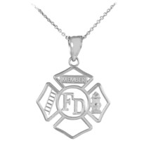 925 Sterling Silver Fire Department Firefighter Member Badge Pendant Necklace - £26.89 GBP+
