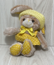 Walmart tan brown white tipped fur Plush bunny rabbit straw hat yellow dot dress - £11.62 GBP