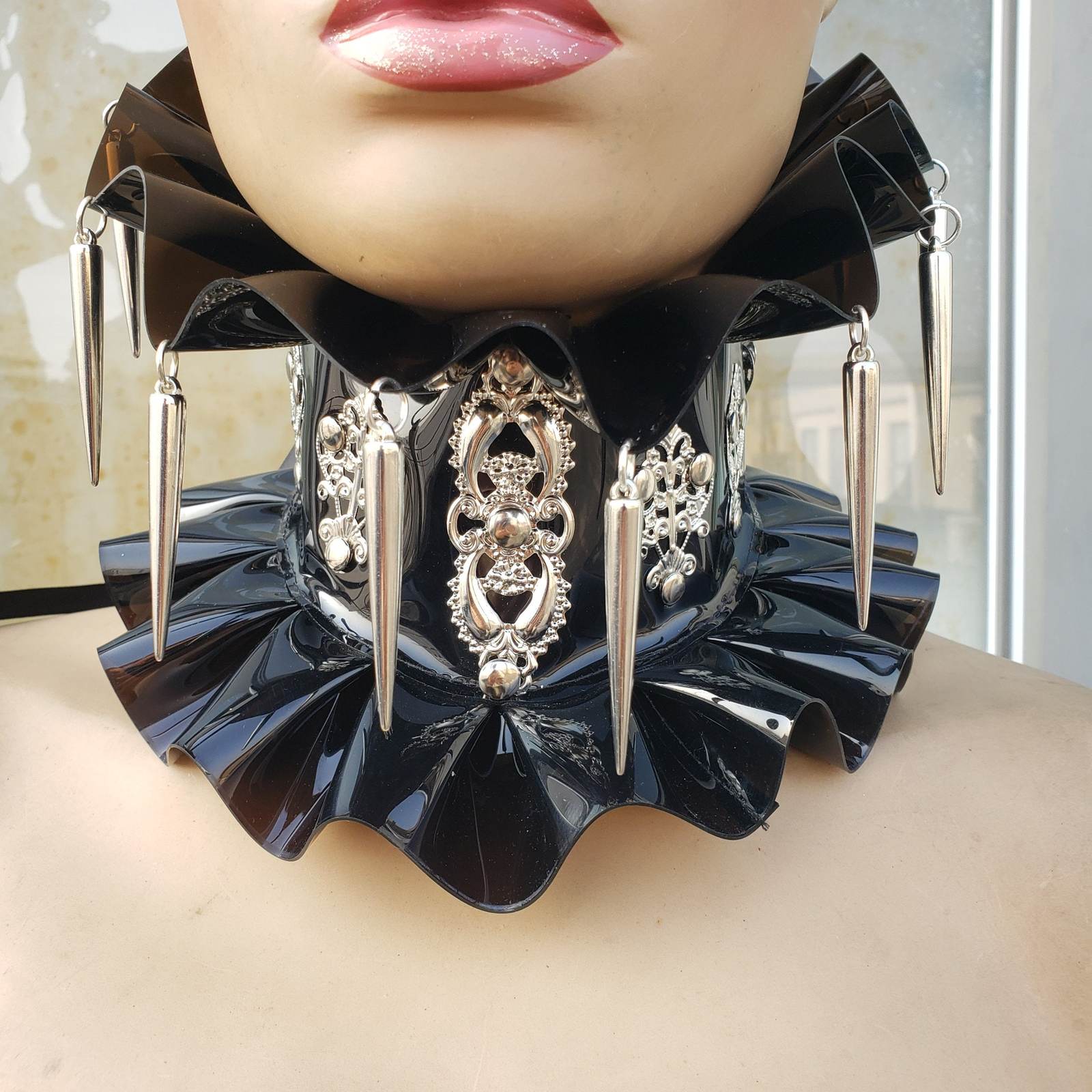 PVC Gothic Posture Collar,Corset Collar,Fetish Collar,Vintage Pleated Choker