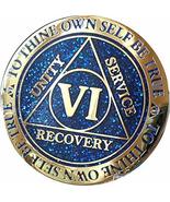 6 Year AA Medallion Reflex Blue Glitter Gold Plated Color Chip VI - £12.65 GBP