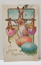 Joyful Easter Embossed Hatched Chicks Carried by Rabbit 1908 Postcard B12 - £5.50 GBP