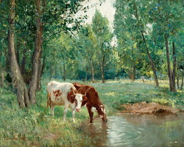 Art Giclee Printed Oil Painting Print Picture Animals Cows in the pasture Canvas - £6.71 GBP+