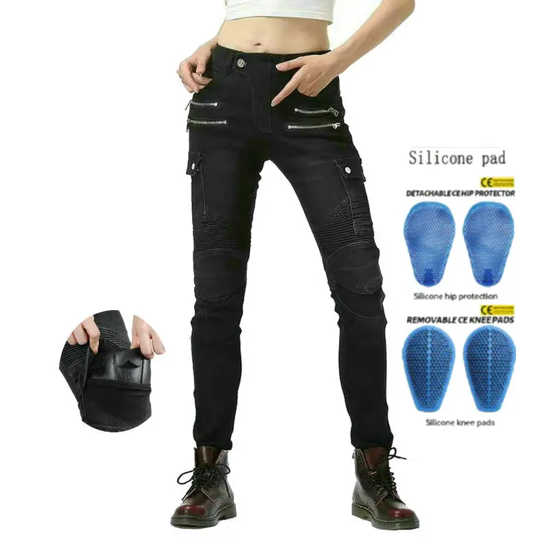 Loong Biker Female Motorcycle Riding Trousers Knight Daily Casual Jeans For - £54.05 GBP+