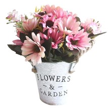 Charmly Artificial Flowers Silk Gerbera Pink Potted European Style Arrangements - £20.78 GBP