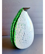 Large Hand Blown Murano Glass Penguin Figurine Black, White &amp; Green Italy - £138.05 GBP
