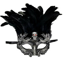Skull Red Crystal Eyes Black or Silver Feather Masquerade Prom Mask - £19.65 GBP