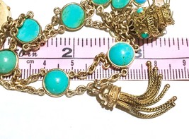 14K Gold Charm turquoise charm tassel Bracelet - £3,212.21 GBP