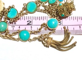 14K Gold Charm turquoise charm tassel Bracelet - $4,018.50