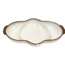 Fire King White Divided Serving Dish 3 Sections White Gold 7 inch Vintage  1960s - £26.97 GBP