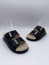 Alexander McQueen Double Buckle Black Leather Shearling Slide Sandals Me... - £157.93 GBP