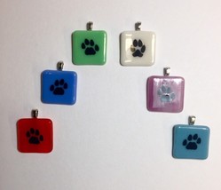 Mini Paw Print Pendant Fused Glass Necklace - £14.38 GBP