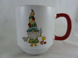 Gnome Spring Gardening Coffee Mug 14 oz Seeds and Sunshine white with red handle - £10.02 GBP