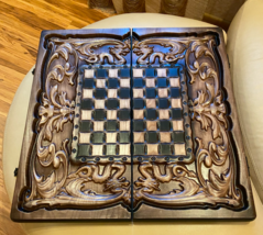 Unique CHESS + BACKGAMMON - Dragon - Large Wooden - BOARD GAME - Wood 58... - £261.30 GBP