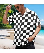Men&#39;s Black and White Checkerboard Hawaiian Shirt (Made in and Ship from... - $38.00+