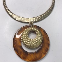 Vintage Graziano Gold Tone Necklace Large Faux Tortoise Shell Pendant - £25.71 GBP