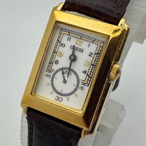 VTG Guess Quartz Watch Women Gold Tone Small Second Rectangle Leather Ne... - $26.59