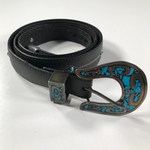 Brighton Onyx Belt Womens 40 Sterling Silver 925 Blue Turquoise Studded Black - £218.89 GBP