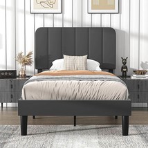 Twin size Dark Grey Upholstered Platform Bed Frame with Headboard - $269.99