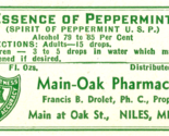 1 Antique Pharmacy Label essence of peppermint Main-Oak Pharmacy Niles, ... - $32.22