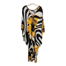 BSUBSEACH Black White Yellow Floral Kaftan Cover Up Batwing Maxi 58x54 - $28.80