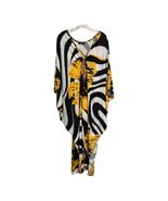 BSUBSEACH Black White Yellow Floral Kaftan Cover Up Batwing Maxi 58x54 - $28.80
