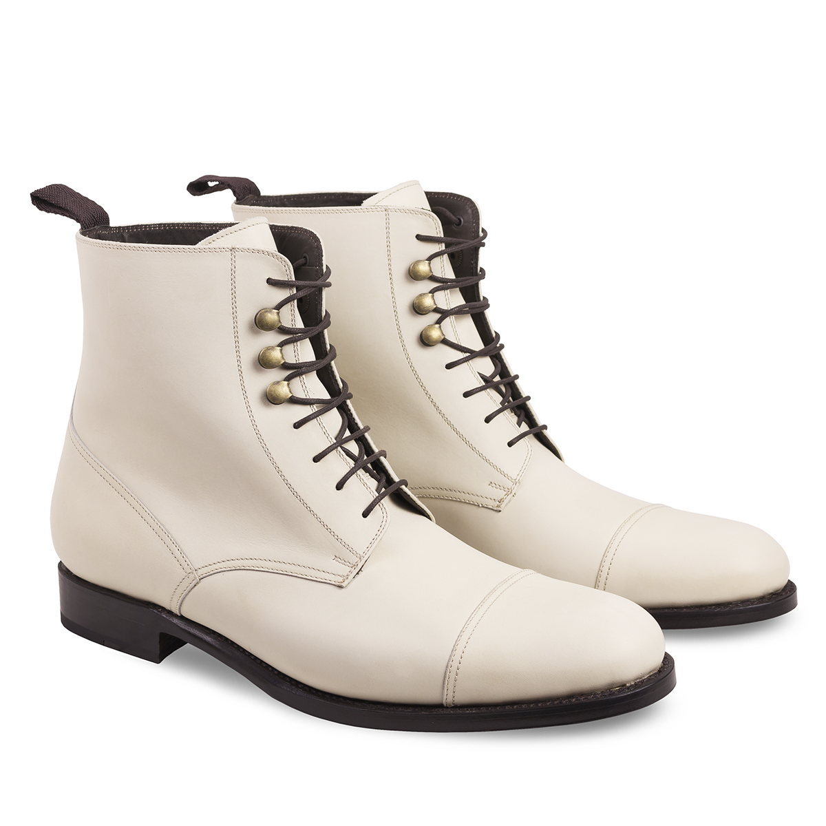 Men White High Ankle Derby Cap Toe Black Sole Real Leather Lace Up Boots US 7-16