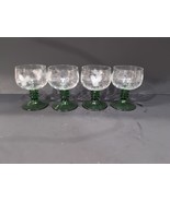German Roemer Wine Cordial Glasses Etched Grape Green Ribbed Stem set of 4 - $526.87 MXN