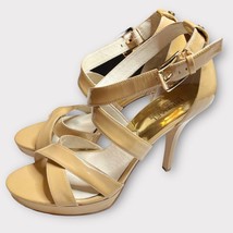 MICHAEL Michael Kors Evie Patent Platform Strappy Heels Sandals tan nude... - $43.54