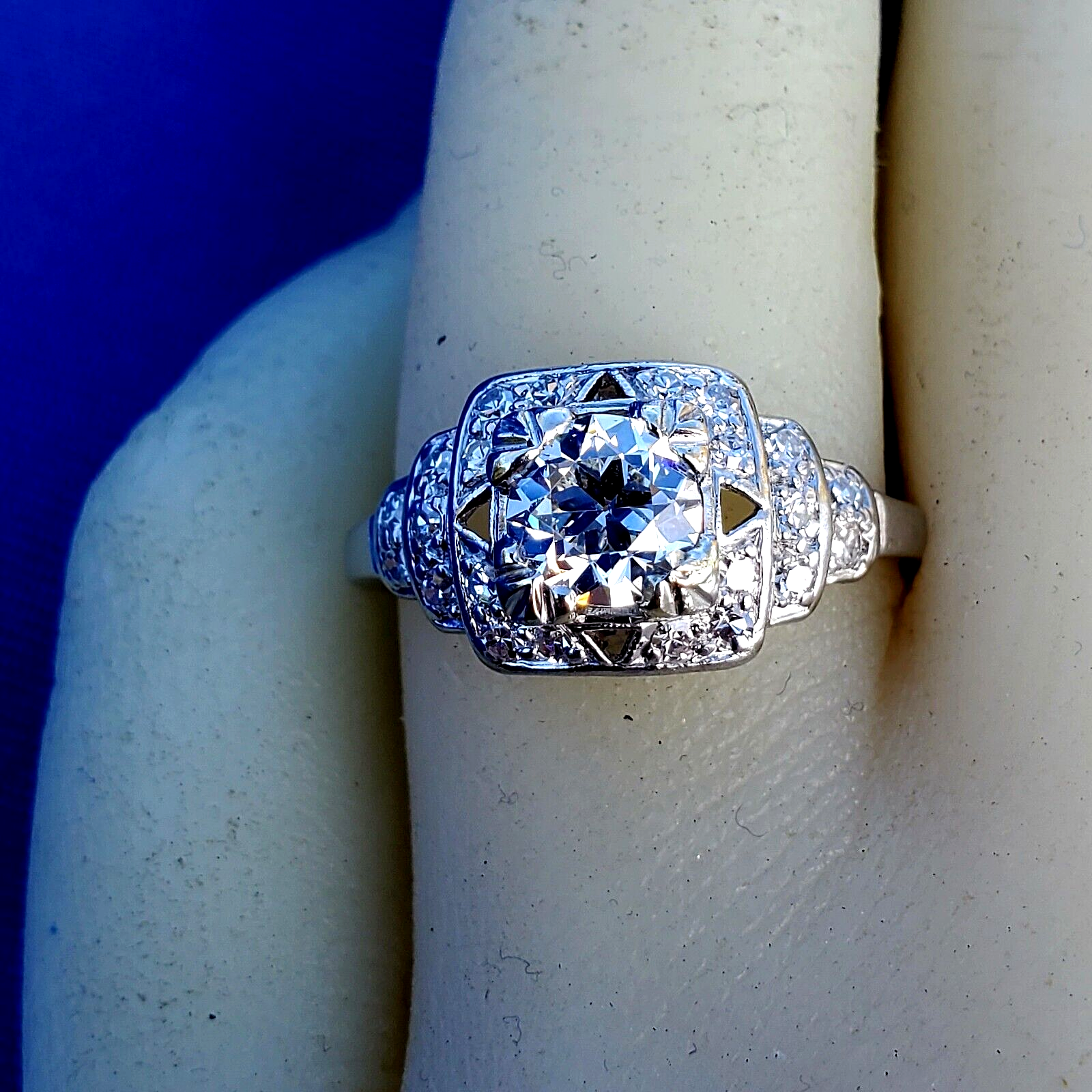 Earth mined Diamond Deco Engagement Ring 1.19 carat Vintage Platinum Solitaire Item image 7