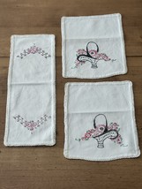 Vintage 3 Piece Embroidered Doily Set Flower Baskets Crochet Edged Sprin... - $15.00