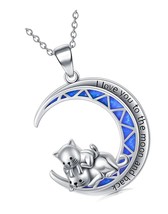 Mother Day Gift Cat Moon Necklace Lovely Kitty Cats - $120.91