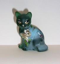 Fenton Glass Emerald Green Bunny Buddy Bluebird Sitting Cat Ltd Ed #1/31 Kibbe - £138.75 GBP