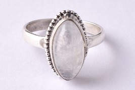 925 Sterling Silver Moonstone Gem Rose Gold / Gold Plated Wedding Ring GRS-1238 - £31.14 GBP+