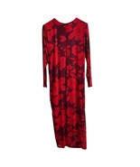 Taylor Dress Womens 20W Red Floral Roses Ruched Mesh Maxi Sheer Long Sleeve - $69.10 CAD