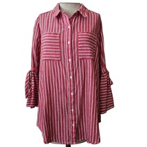 Striped Button Up Collared Bell Sleeve Blouse Size Large - £19.44 GBP