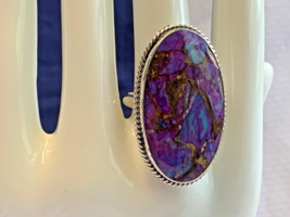 Sterling Silver Ring 13.56g Fine Jewelry Purple Marbled Stone Adjustable - £31.60 GBP