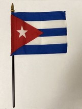 New Cuba Mini Desk Flag - Black Wood Stick Gold Top 4” X 6” - £3.97 GBP