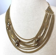 Vintage Gold-Tone 11-Tier Layered Chain Cluster Necklace - £9.84 GBP